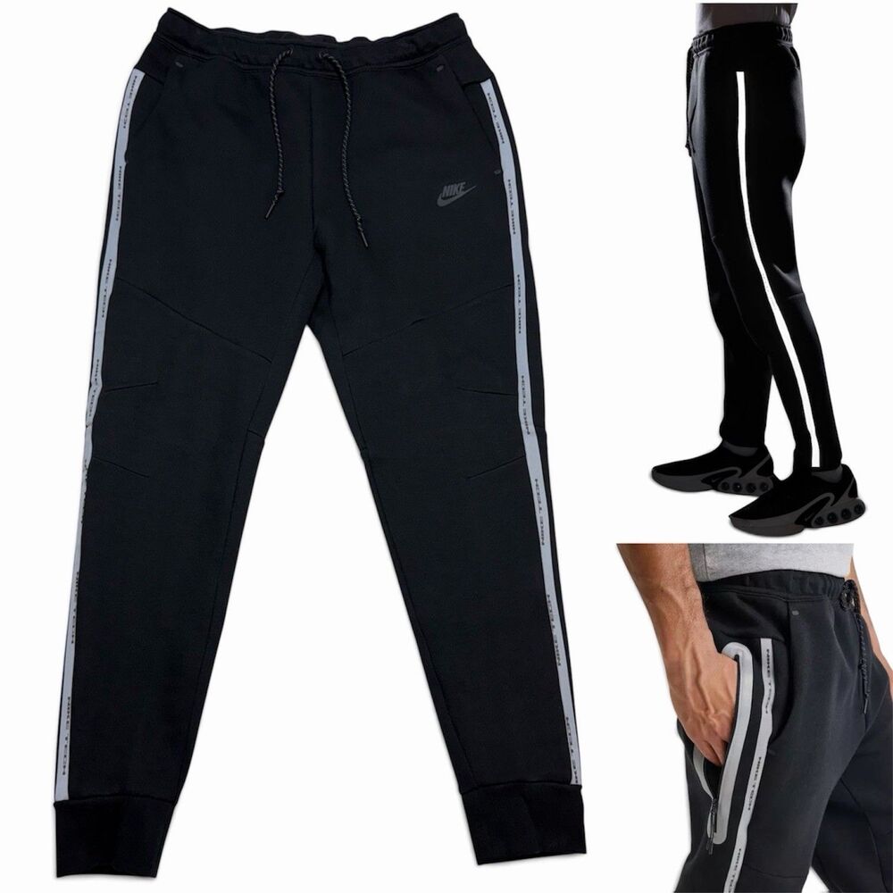 Nike Tech Fleece Reflective Joggers Black LARGE IM6540-010 Activewear Athleisure